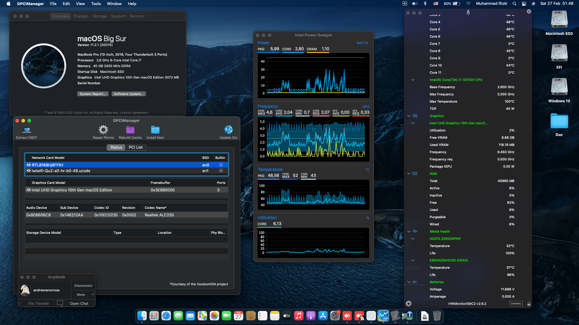 Success Hackintosh macOS Big Sur 11.2.1 Build 20D75 in MSI Gaming GF65 Thin 10SDR